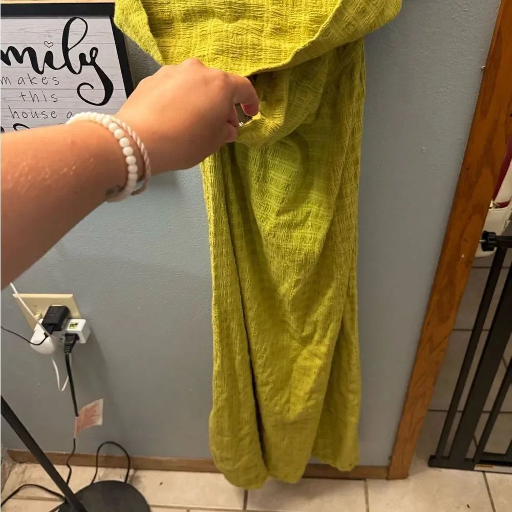 Free People Lime Green Sleeveless Jumpsuit NEW Size Large Linen Cotton